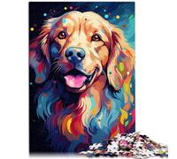 Jouets Puzzle Peinture Coloré Golden Retriever Puzzles 1000 Pièces pour Adultes Puzzles en Bois Puzzle Jeux Éducatifs Décoration de La Maison Puzzle（50x75cm）