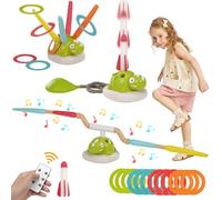 Jouets Sportifs 3 en 1, Saut Musical dans Le Jardin, Jeu Sportif pour Enfants avec Lanceur de Dinosaures, Saut Musical, Jeu de Lancer d'anneaux, Jouet Lanceur de fusée pour Les Enfants de 3 à 12 Ans