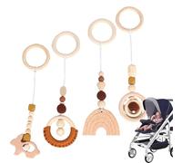 Jouets suspendus en bois pour bébé, 4 pièces, pendentifs hochet de berceau Montessori pour poussette, berceau et jeu sensoriel pour nouveau-né, marron