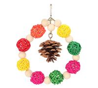 Jouets Suspendus pour Cage d’Oiseaux, Jouets à Broyer en Rotin avec Pommes de Pin Naturelles et Bâtons, Jouet Balançoire pour Perruches, Diamants du Couple et Canaris - Matériaux (Colorée)