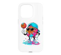 Joueur Basketball Basket-Ball Drip-Paint-Art 80s Basketball Coque pour iPhone 15 Pro