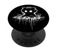 Joueur Cute Cat DJ Piano Dark Music Funny Gothic Kitty Player PopSockets PopGrip Adhésif