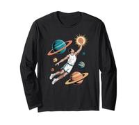 Joueur de Basket-Ball Amusant dans Space Dunking Planets, Athlète Manche Longue