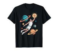 Joueur de Basket-Ball Amusant dans Space Dunking Planets, Athlète T-Shirt
