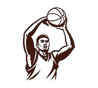 joueur de basket-ball tirant un ballon de basket dans une pose dynamique Stickers muraux 50.4x71.1cm Multicolore Café