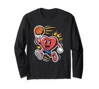 Joueur de Fan de Sport en Forme de cœur de Basket-Ball pour la Saint-Valentin Manche Longue