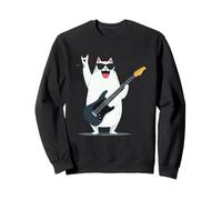 Joueur de Guitare Cool Chat Dessin animé Rockstar Graphique ludique Sweatshirt