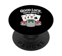 Joueur de Poker Luck Gambler Gambling Texas Hold Em PopSockets PopGrip Adhésif