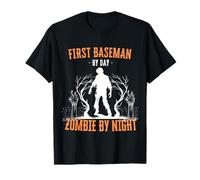Joueur de Premier But Le Jour, Zombie la Nuit ! Fun Halloween Baseball T-Shirt