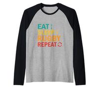Joueur de rugby Eat Sleep Repeat Funny Rugby pour hommes, femmes et enfants Manche Raglan