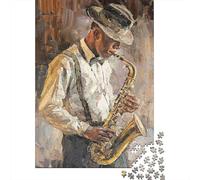 Joueur de Saxophone Jazz Puzzle 1000 Pièces Papier pour Adultes Style Artistique Jeu de Puzzle 1000 Pièces Décoration Détente 52x38cm/1000pcs