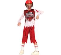 Joueur de Zombie Halloween Costume Sportif Aventure Football Effrayant Morts-Vivants Fête des enfants, Taille : 140/146 Couleur : Rouge