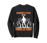 Joueur d'harmonica de Day Zombie by Night Fun Halloween Music Sweatshirt