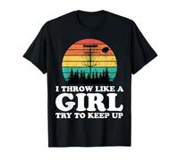 Joueuse de Frisbee de Disc-Golf rétro pour Femmes avec I Throw Like Girl T-Shirt