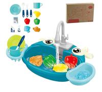 Jouez à l'évier avec des jouets de jeu de rôles en eau courante avec un robinet rotatif, jouez à la nourriture et aux ustensiles cuisine simulation évier cuisine pour enfants avec l'eau cour