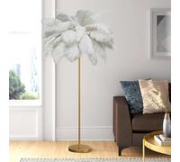 JOUFNING Lampadaire Simple Et Moderne, Lampadaire en Plumes avec Finition Dorée Et Lampes LED Hautes, Abat-Jour en Plumes D'autruche en Forme De Palmier, pour Chambre À Coucher