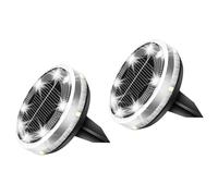 JOUFNING Lampes Solaires De Sol, Faisceau De Lumière LED Projecteurs, avec Éclairage Latéral sur 4 Côtés, Luminaires Paysagers en Acier Inoxydable Alimentés À L'énergie Solaire(White)