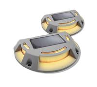 JOUFNING Lampes Solaires pour Terrasse - Lampes Solaires en Aluminium Moulé sous Pression, Verre Trempé, Étanchéité IP68, Éclairage Paysager LED, Balises De Quai, Lot De 2(Warm Light)