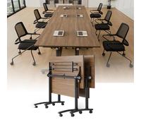 JOUFNING Pliant Table De ConféRence, Table De Bureau, Tables De Bureau Pliantes Et Mobiles pour 2 À 16 Personnes, avec roulettes Pivotantes À 360°, Plateau en Noyer(2pack,47in)