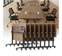 JOUFNING Pliant Table De ConféRence, Table De Bureau, Tables De Bureau Pliantes Et Mobiles pour 2 À 16 Personnes, avec roulettes Pivotantes À 360°, Plateau en Noyer(8pack,63in)