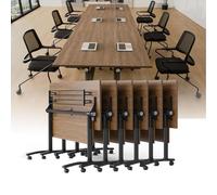 JOUFNING Pliant Table De ConféRence, Table De Bureau, Tables De Bureau Pliantes Et Mobiles pour 2 À 16 Personnes, avec roulettes Pivotantes À 360°, Plateau en Noyer(6pack,55in)