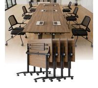 JOUFNING Pliant Table De ConféRence - Table De Conférence À roulettes Silencieuses, Tables De Bureau Pliantes Mobiles pour 16 Personnes, Plateau en Noyer(4pack,55in)
