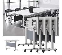 JOUFNING Pliant Table De ConféRence - Table De Formation Mobile À Plateau Rabattable, Tables De Conférence Pliantes sur roulettes, Tables De Réunion/séminaire Mobiles Rectangulaires(4PCS)