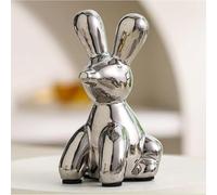 JOUFNING Statue D'art - Figurine Décorative De Bureau, Sculpture De Singe En Ballon 3D, Ornement Abstrait Animalier Pour Bureau, Sculpture Mignonne En Résine Pour La Maison, Cadeau(Rabbit,Silver)
