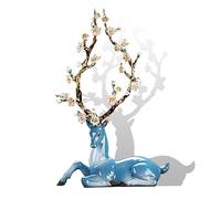 JOUFNING Statue D'art - Figurine Décorative, Figurine De Cerf Sika En Porcelaine, Sculpture De Renne, Ornement Animalier, Statue En Céramique, Décoration Intérieure De Accessoires(Blue)