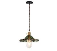 JOUFNING Suspension Vintage Moderne, Luminaire Industriel E27 avec Douille en Laiton Et Abat-Jour en Verre, pour Loft, Salon, Cuisine(Green)