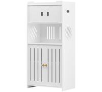 joukares Armoire de rangement autoportante avec étagère ouverte, organisateur de rangement avec portes et distributeur de papier pour salon, cuisine, salle de bain, blanc