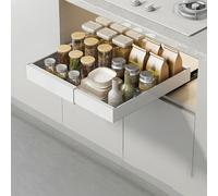 joukares Organiseur de placard extractible, étagère extensible adhésive pour placard, garde-manger et rangement, tiroirs coulissants pour armoires de cuisine, blanc, taille L