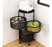 joukares Panier à fruits et légumes pour cuisine, panier rotatif circulaire à 5 niveaux avec roulettes, étagère en fil métallique pour fruits, légumes, chariot de rangement à roulettes pour salon,