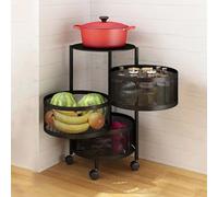 joukares Panier à fruits et légumes pour cuisine, panier rotatif circulaire à 5 niveaux avec roulettes, étagère en fil métallique pour fruits, légumes, chariot de rangement à roulettes pour salon,