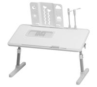 joukares Plateau de lit pour ordinateur portable réglable avec ventilateur lumineux, bureau pliable avec USB et tiroir de rangement pour manger, travailler, écrire, jouer, dessiner - Gris