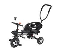 joukares Tricycle d'enfants, Tricycle en Tandem avec siège Double et Panier de Rangement, trikes pour Enfants en Caoutchouc Anti-Choc, Trike avec poignée Parent pour Un Enfant de 2 à 8 Ans Noir