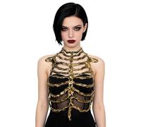 Joukavor Armure de poitrine gothique squelette nervurée - Corset en mousse PU pour Halloween, cosplay, festivals (doré)