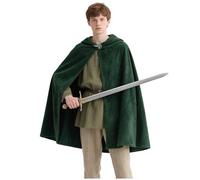 Joukavor Cape Hobbit avec broche en forme de feuille, vert, XL