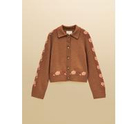 Joules Embroidered Cowboy Tan Brown Cotton Blend Knitted Cardigan