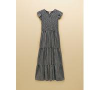 Joules Esme Black Gingham Shirred Midi Dress with V-Neck and Frill Sleeves Black Gingham EU 42 (UK 14)