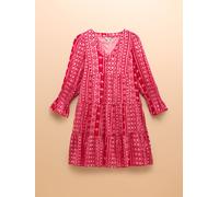 Joules Joules Alessia Pink Cotton V-Neck 3/4 Length Sleeve Tiered Dress Pink EU 40 (UK 12)