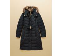 Joules Joules Aspen Navy Showerproof Longline Padded Coat with Faux Fur Hood