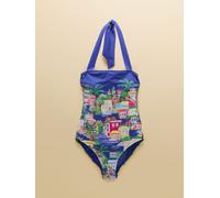 Joules Joules Blue Costal Scene Print Halter Neck Swimsuit