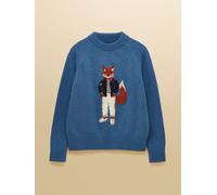 Joules Joules Blue Jonty Fox Embroidered Cotton-Rich Crew Neck Jumper