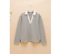 Joules Joules Cream & Navy Striped Cotton Blend Collared Sweatshirt