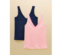 Joules Joules Delilah Pink Striped & Navy V-Neck Cotton Jersey Vests 2 Pack