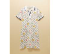 Joules Joules Evie Cream Multi V-Neck Short Sleeve Dress with Collar Cream Multi EU 46 (UK 18)