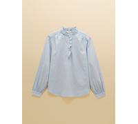 Joules Joules Melanie Blue & White Striped Long Sleeve Blouse with Ruffle Neck