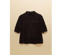 Joules Joules Silvia Black Smocked Velvet Short Sleeve Blouse