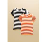 Joules Joules Sophie Navy & Orange Ribbed Short Sleeve T-Shirts 2 Pack